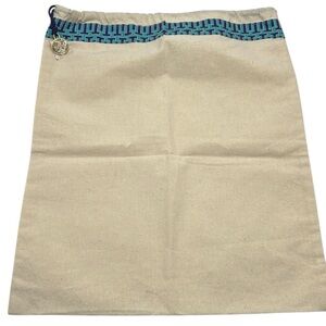 Tory Burch Beige Canvas Duster Bag with Blue Gold Design with Logo Charm New!